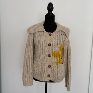 Pilcro Beige Cardigan with Yellow Detail